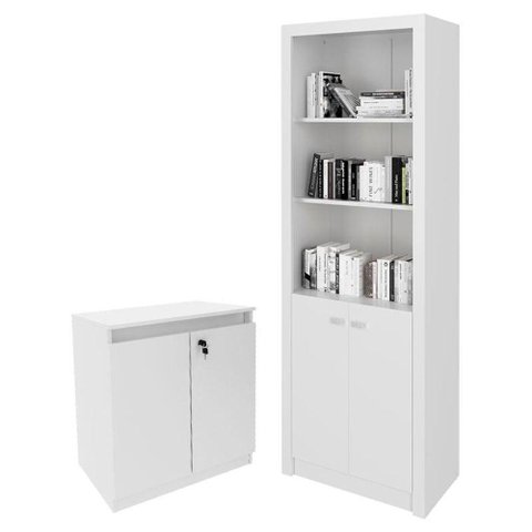 Armário Alto Me4110 e Armário Balcão Me4149 para Escritório Branco - Tecnomobili