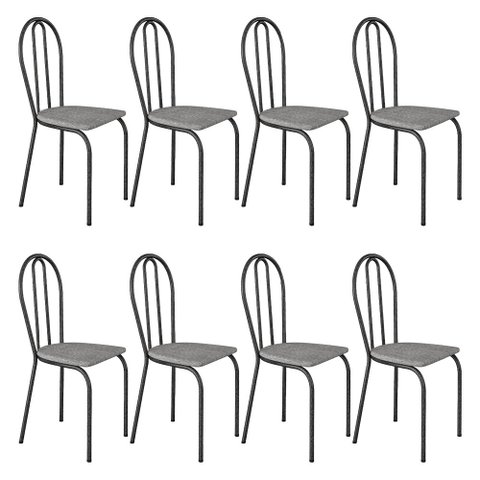 Kit 6 Cadeiras de Cozinha Texas Estampado Grafiato Pés de Ferro Cromo Preto - Pallazio