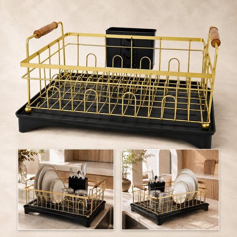 Escorredor de Louças Dourado Escovado Aço Inox 304 Goldenx