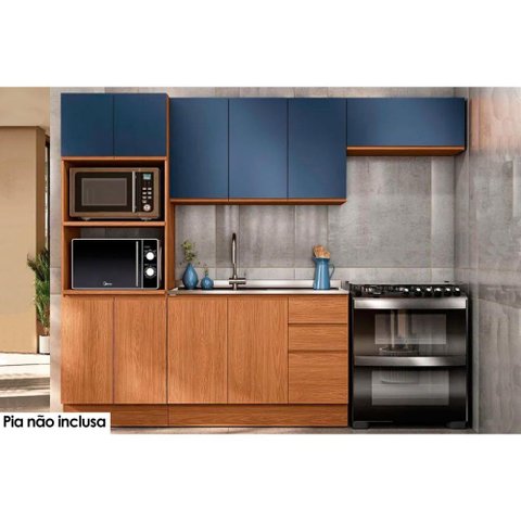 Cozinha Completa Ciela 4 Peças (2aéreo+1balcão+1paneleiro) C4p77 Canela/azul Profundo -