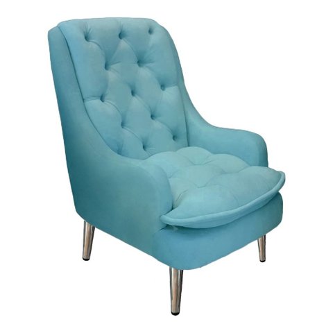 Poltrona Decorativa Lille Pés Cromados Suede Azul Turquesa Dominic Decor