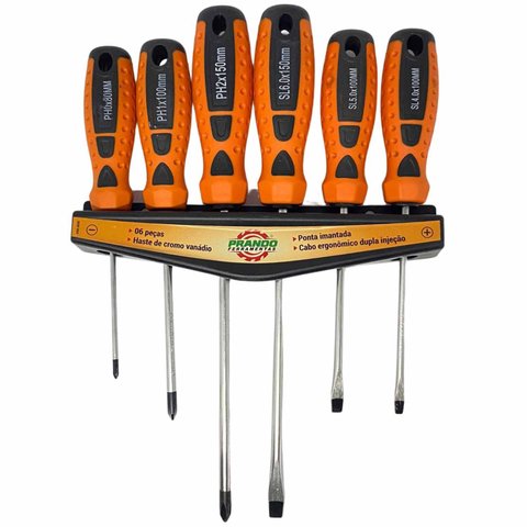 Jogo de Chaves de Fenda e Phillips 6 Peças Prando