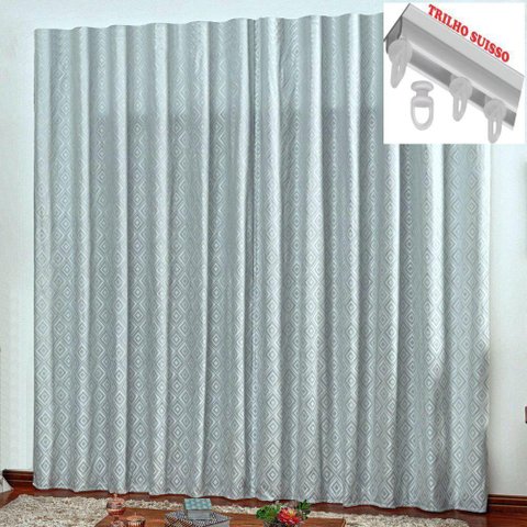 Cortina em Jacquard Bahamas 2,00 X 1,70 para Trilho Suisso - Cinza Claro