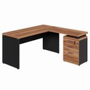 Ver imagem 3 de Escrivaninha em L com Gaveteiro Pé Painel F5 Contemporânea 3 Gavetas 150cm Nogal com Preto F5