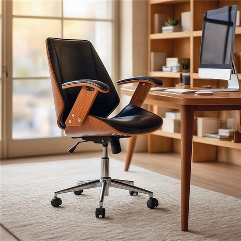 Cadeira de Escritório Ergonômica Giratória Diretor Executiva Couro Lisboa Rivatti Office Preta