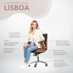 Cadeira de Escritório Ergonômica Giratória Diretor Executiva Couro Lisboa Rivatti Office Preta - 4