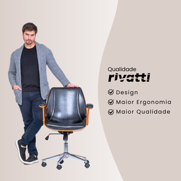 Cadeira de Escritório Ergonômica Giratória Diretor Executiva Couro Lisboa Rivatti Office Preta - 8