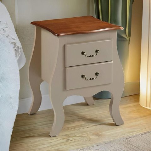 Cômoda de Madeira Bombê Mini 2 Gavetas - Amêndoa com Tampo Imbuia Glazer