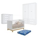 Ver imagem 1 de Quarto de Bebê Americano 4 Portas Com berço Americano Mini Cama Q Encanto Slim Branco Acetinado - Qm