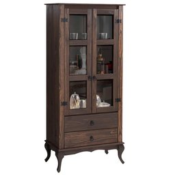 Armário Cristaleira Para Sala De Jantar Madeira Maciça 2 Portas Imbuia Shop JM - 2