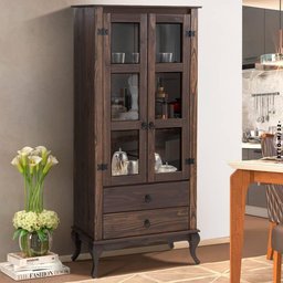 Armário Cristaleira Para Sala De Jantar Madeira Maciça 2 Portas Imbuia Shop JM - 1