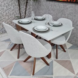 Sala de Jantar Mesa Lia e 4 Cadeiras Dilly Giratórias D'confort Design Linho Bege R55 - 1