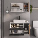Ver imagem 3 de Gabinete Banheiro Ripado Dolphin 80cm (gabinete+cuba+espelheira+tampo Vidro) Branco / Preto