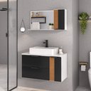 Ver imagem 1 de Gabinete Banheiro Ripado Dolphin 80cm (gabinete+cuba+espelheira+tampo Vidro) Branco / Preto