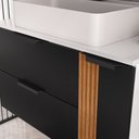 Ver imagem 2 de Gabinete Banheiro Ripado Dolphin 80cm (gabinete+cuba+espelheira+tampo Vidro) Branco / Preto