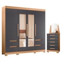 Ver imagem 1 de Guarda Roupa Solteiro Vivacce 04 Portas com Espelho e Cômoda New Veneza Freijo Titanium - Móveis Alb