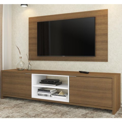 Rack Madesa Metz e Painel para TV até 55 Polegadas Rustic/Branco/Rustic Cor:Rustic/Branco/Rustic