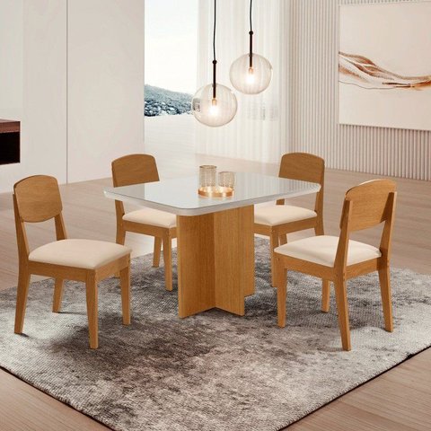Conjunto Sala de Jantar Mesa Moscou Canto Copo com Vidro e Cleo Yescasa