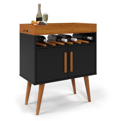 Aparador Café Drink com Portas Preto/caramelo Pés em Madeira Pinus Ofertamo