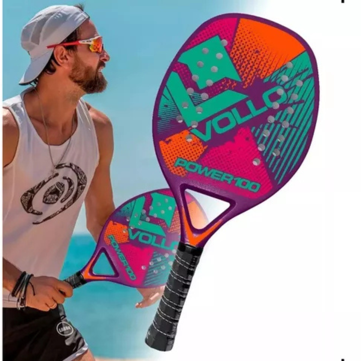 Raquete de Beach Tennis Vollo Fibra Vidro Superfície Áspera:azul - 5