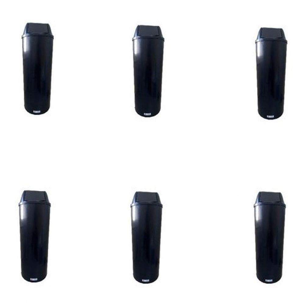 6 Cestos Alto com Tampa Vai-vem 22l Preto Lixeira Condomínio - 1