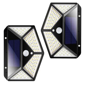 Luminaria Solar 100 Leds Sensor Movimento 3 Funçoes Iluminaçao Kit 2 Uni Detector Presença Luz