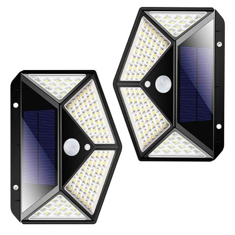 Luminaria Solar 100 Leds Sensor Movimento 3 Funçoes Iluminaçao Kit 2 Uni Detector Presença Luz