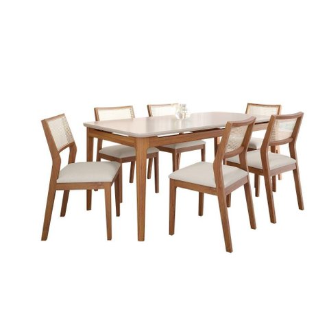 Conjunto de Sala de Jantar Baobá com 6 Cadeiras Bella e Mesa 1,80m Madeira Tauari Off White -