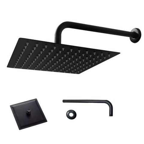 Ducha Chuveiro Quadrado Slim 20x20 Parede Suporte Preto Fosco Area Externa Banheiro Piscina Leva pro