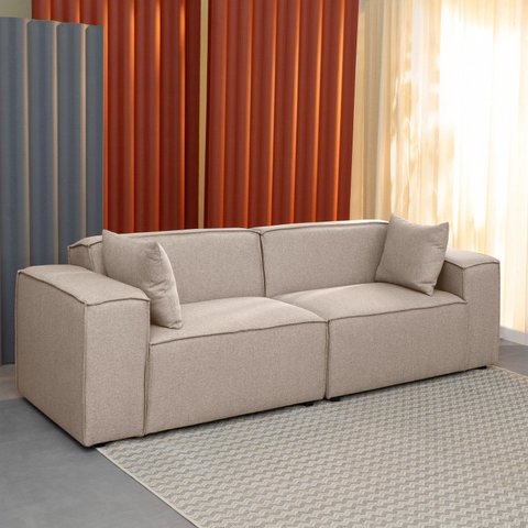Sofá 2 Lugares 220cm Baobá CabeCasa MadeiraOriginals Bege Linho Avelã