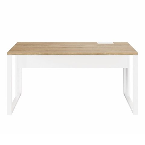Plataforma Trabalho Individual com Caixa de Tomadas 135cm Industrial Executive Macadâmia e Branco