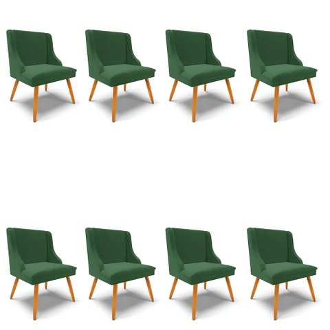 Kit 8 Cadeiras Estofadas para Sala de Jantar Pés Palito Lia Veludo Verde Esmeralda - Ibiza