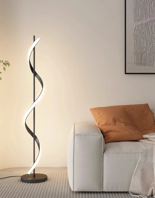 Luminária Chão Slim Led Espiral Moderna Sofisticada - 1,40m - Preta