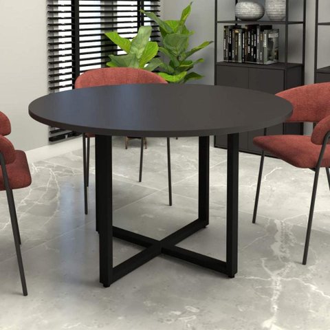 Mesa de Reunião Redonda 1,20 m Pés Metal para 4 Pessoas F5 Office Cor:Preto