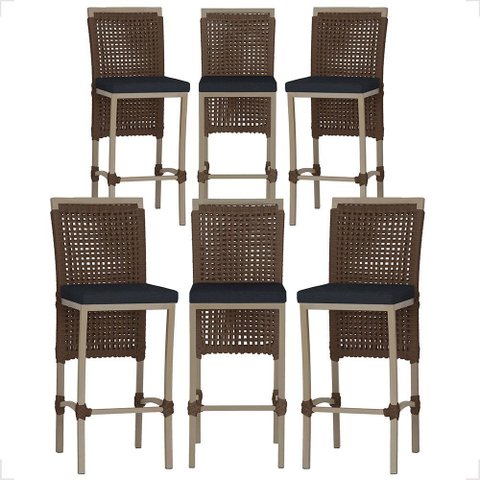 6 Banqueta em Alumínio Roma Fendi Corda Náutica Tecido 12