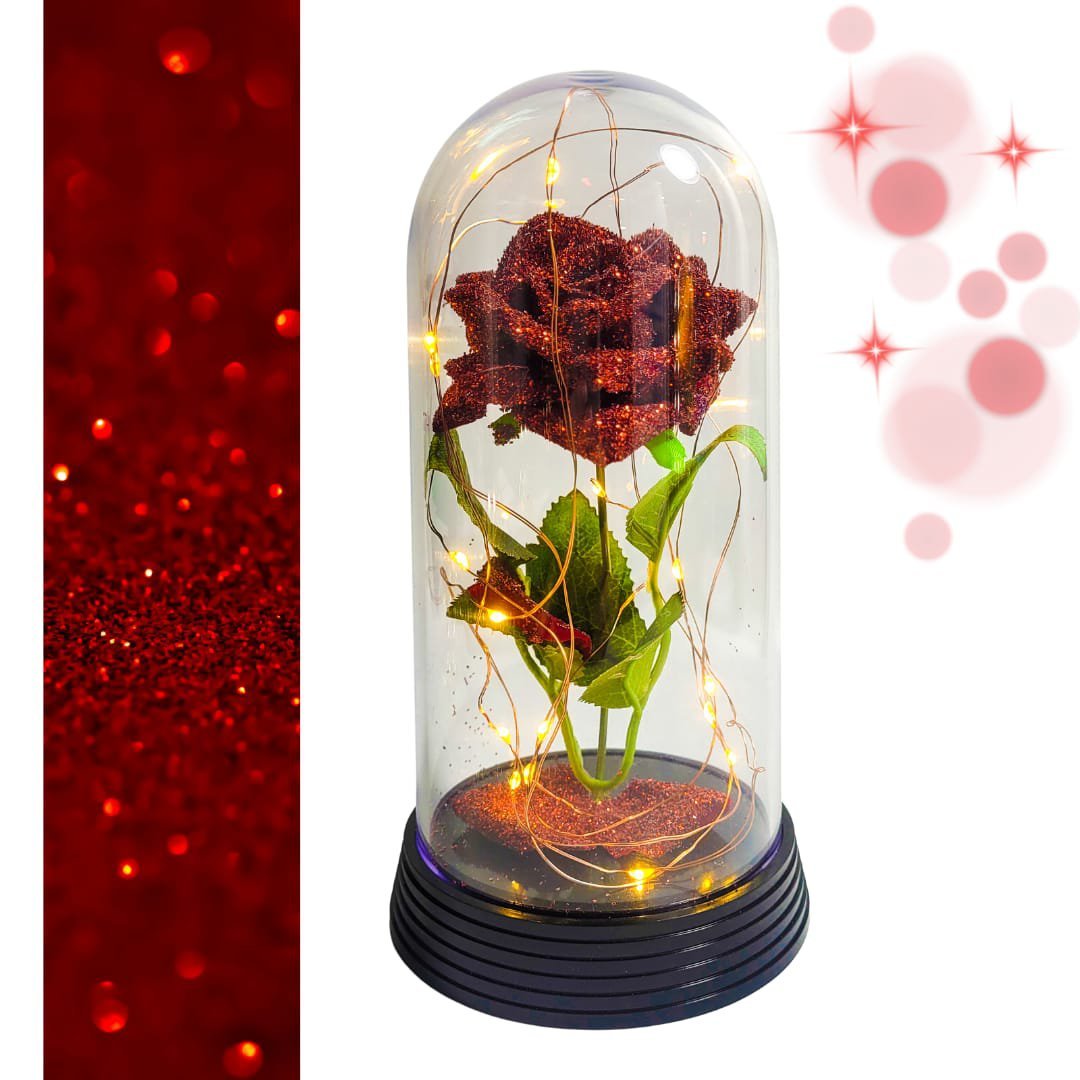 Luminária Cúpula A Rosa Brilhante Vermelha 20 cm Presente para namorada Amor Lindo Boutique Linda Lu - 2