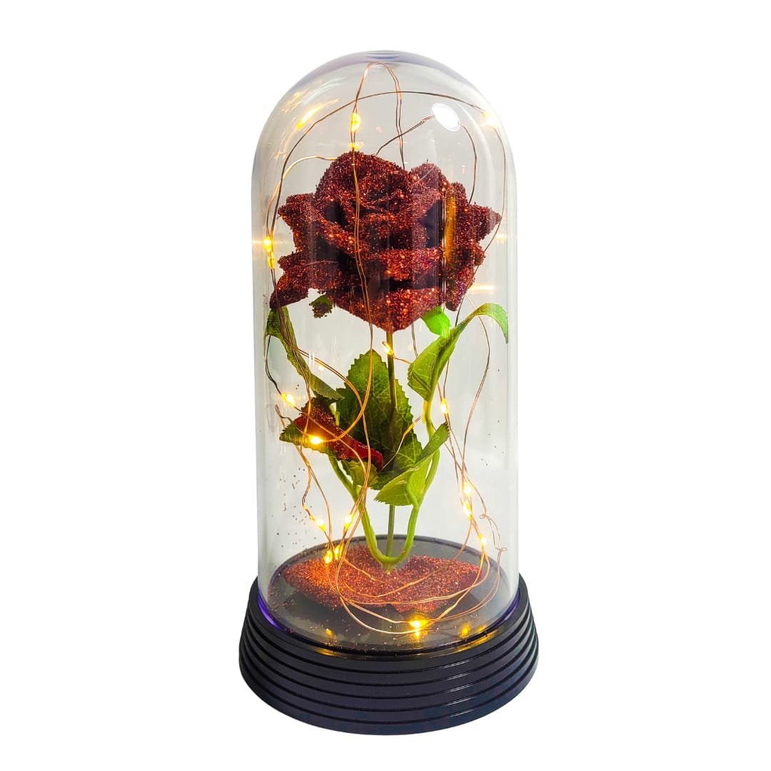 Luminária Cúpula A Rosa Brilhante Vermelha 20 cm Presente para namorada Amor Lindo Boutique Linda Lu