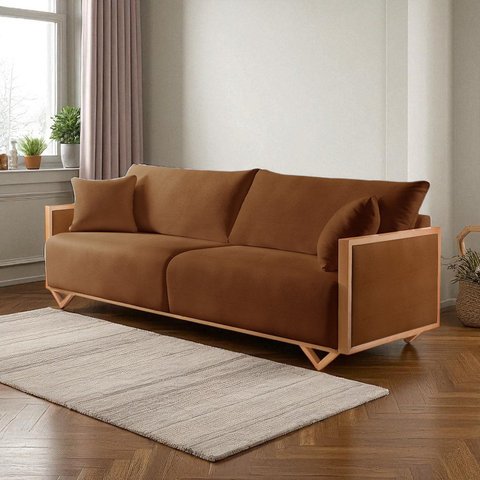 Sofá Fixo Lara 2 Lugares Luxo 1,70m Castellar Móbile Marrom Corino Caramelo