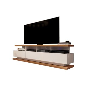 Rack Bancada para TV 72" Sala 3 Gavetas Vivare New Giga Móveis:OffWhite/Freijó