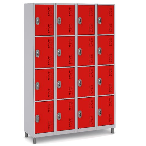 Armário Roupeiro Aço 16 Portas 191×130×41cm Volume C/ Tranca Cor:vermelho