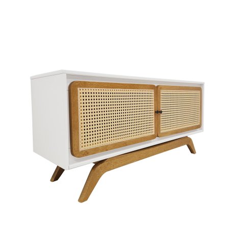 Rack Sala Tv até 50 Polegadas Ricco 113 Cm Laca Portas Palhinha Branco