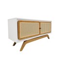 Ver imagem 1 de Rack Sala Tv até 50 Polegadas Ricco 113 Cm Laca Portas Palhinha Branco