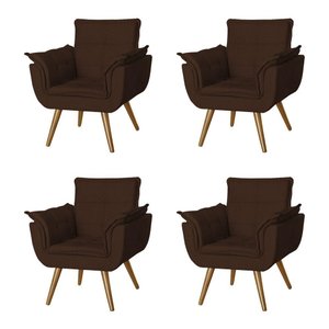 Kit 4 Poltronas Opala Decorativa para Recepção Estofado Linho Marrom - Marrom