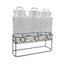 KIT SUQUEIRA TRIPLA COM SUPORTE 3 DISPENSER EM VIDRO BEBIDAS TAMPA HERMETICA SUCO AGUA CRISTAL - 1