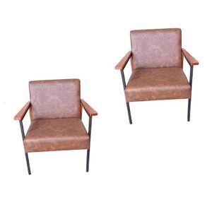 Conjunto 2 Poltronas Decorativa Fontana  Courino Marrom