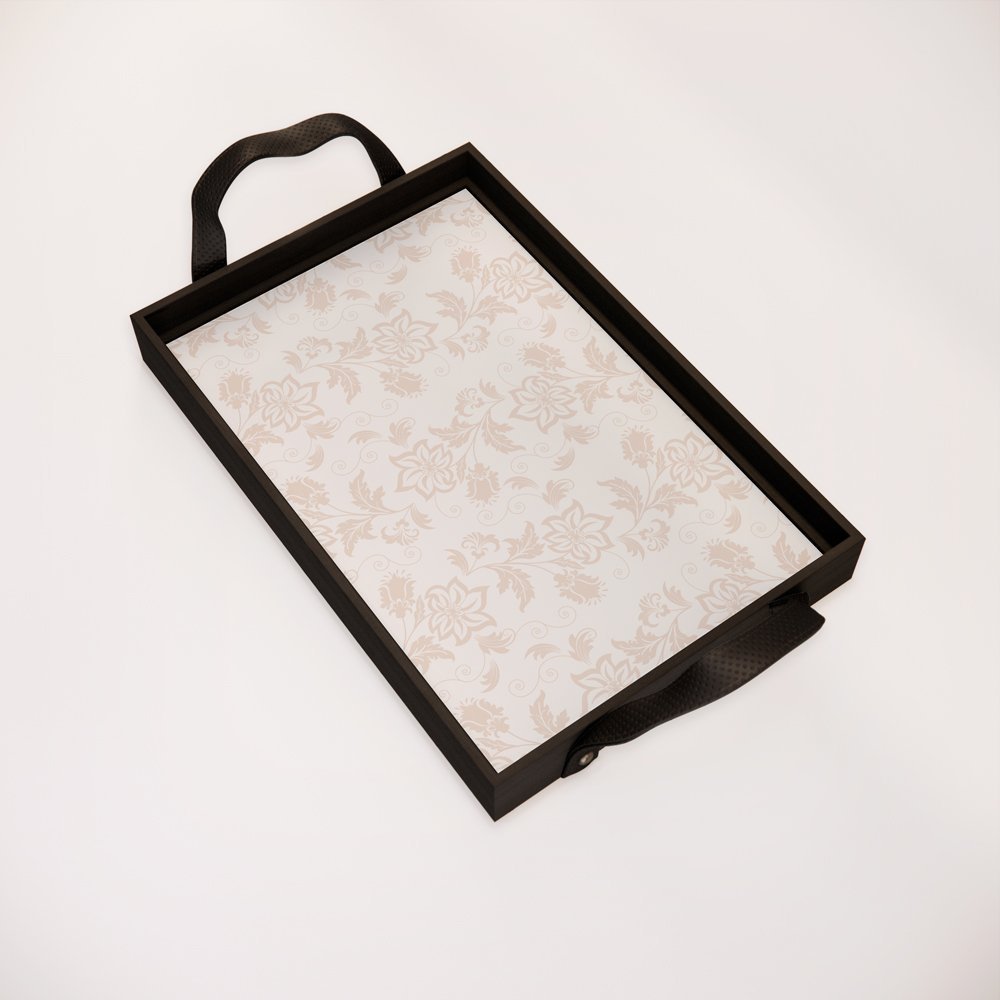 Bandeja Decorativa Pequena Flor Rose - 32x22cm Preta - 1