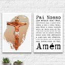 Ver imagem 2 de Kit 2 Quadros Jesus Cruxificado Pai Nosso 24x18cm - com vidro:Madeira preta