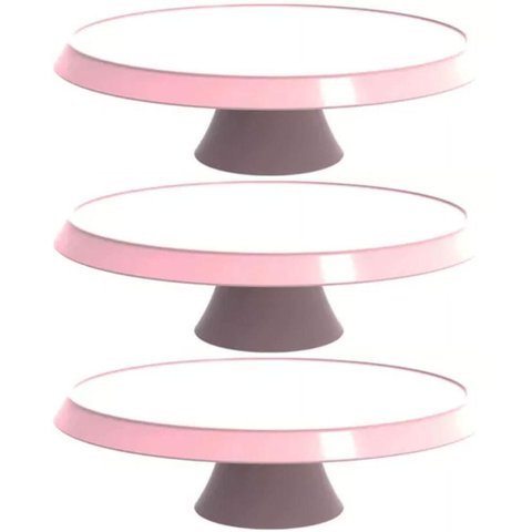 3 Bases Rosa Porta Bolos Tortas Doces 25cm com Pé Bubble Sup