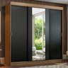 Guarda-Roupa Casal Madesa Reno 3 Portas de Correr com Espelho Rustic/Preto Cor:Rustic/Preto - 1