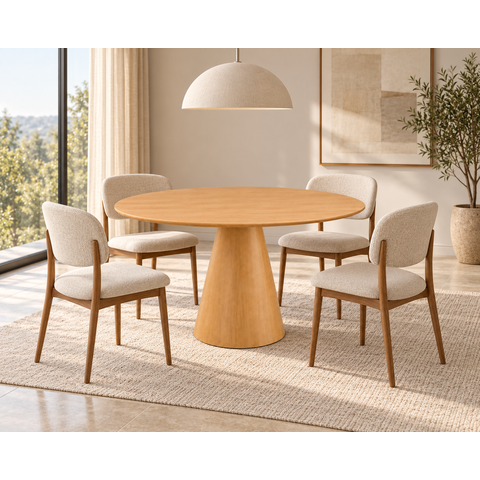 Mesa de Jantar Redonda Carvalho Avenna 130cm – Base Cone